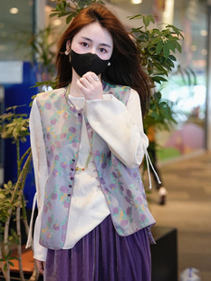 大牌撤回今年流行漂亮小个子新中式国风，紫色马甲阔腿裤套装女