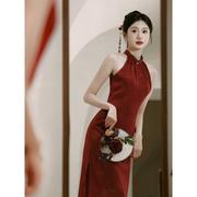 新中式旗袍敬酒服新娘2024晨袍红色结婚改良国风长裙订婚礼服