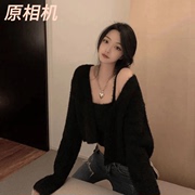 韩国CHIC春季女2024心机开衫吊带两件套针织衫气质早春上衣