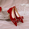 主婚纱婚鞋不累脚高级感孕妇新娘鞋婚礼宴会婚纱鞋中式红色高跟鞋