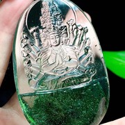 魅晶天然水晶晶体通透绿幽灵聚宝盆雕刻千手千眼观音吊坠