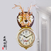 美式复古双面挂钟客厅钟表创意个性鹿头装饰壁挂大号静音挂表