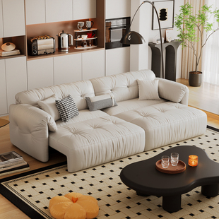 品洛云朵沙发客厅现代简约奶油风格，硅胶皮电动直排三人沙发床组合