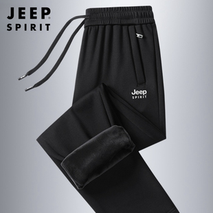 jeep吉普加绒卫裤男士，冬季宽松大码男裤，外穿加肥加大休闲裤子