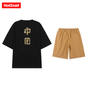 hotsnail短袖运动套装男夏季潮牌青少年美式中国风情侣款户外体恤