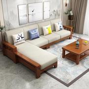 小户型客厅新中式家具布艺沙发实木，多人沙发组合全套，北欧实木沙发