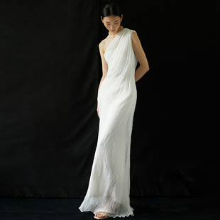 cicidream 古典神话希腊风格 手缝 桑蚕丝纯白色长裙连衣裙