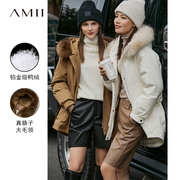 Amii2024冬羽绒服宽松工装保暖真貉子大毛领一手长派克服外套
