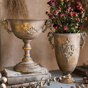 仿真银器拍摄道具古典高脚杯，花器欧美式花柱，花瓶花盆复古怀旧铁艺