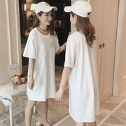 纯白色短袖t恤女棉夏季韩版大码宽松显瘦黑色，中长款上衣打底衫裙