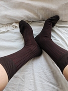 外贸丝光棉绅士袜子男士坑条纹咖啡色吸汗无骨缝头夏天薄的中筒袜