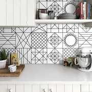 北欧黑白线条几何纹理，混拼300x花砖简约现代厨房卫生间地板砖瓷砖