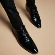 男士商务正装皮鞋夏季真皮英伦尖头韩版潮流增高透气鞋0814h