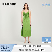 SANDRO Outlet女装法式优雅气质翡翠绿长款吊带连衣裙SFPRO02713