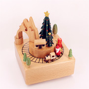 木质小鹿圣诞树旋转木马音乐盒八音盒送男女友生日礼物创意女蓝牙