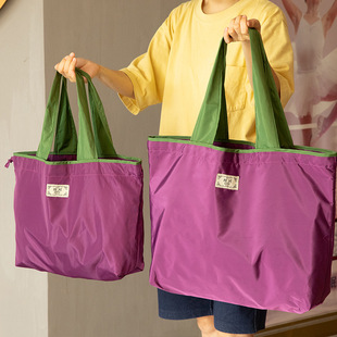 大容量加厚抽绳超市环保购物袋手提布袋子(布袋子，)时尚外出便携单肩买菜包
