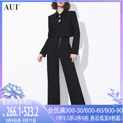 aui黑色新中式御姐气质职业套装，女2024秋短外套阔腿裤两件套