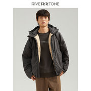 Riverstone流石男装户外风多口袋羽绒服冬季宽松连帽羽绒夹克