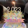 2023新年蛋糕装饰炫彩雨丝，生日横幅ins网红钻石数字跨年蛋糕插件