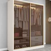 衣柜家用卧室简约现代推拉门收纳柜经济型可定制储物柜玻璃大