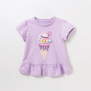 女童紫色短袖t恤宝宝可爱雪糕，半袖体恤衫小儿童纯棉夏装圆领上衣8