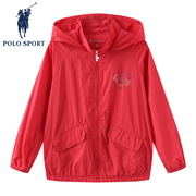 Polo Sport男童外套薄款春秋儿童长袖防风衣红色潮童连帽夹克