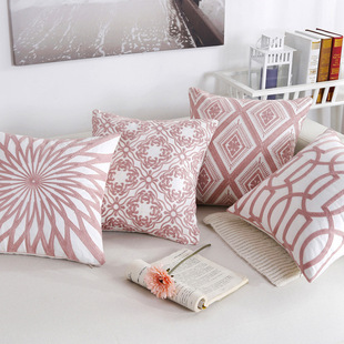 美式奢华纯棉刺绣抱枕套不含芯正方形北欧风，沙发抱枕靠垫客厅靠枕