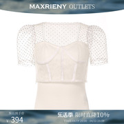 奥莱maxrieny夏季针织衫短袖上衣女，公主衫复古波点网纱泡泡袖