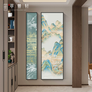 千里江山图新中式玄关装饰画走廊过道，入户挂画客厅山水画背景壁画
