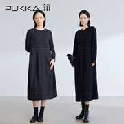 蒲PUKKA 毛呢针织连衣裙年冬季宽松休闲收腰显瘦裙子