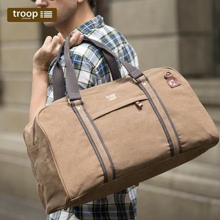 troop男士大容量帆布旅行袋，休闲军旅行包英伦，斜跨复古手提包