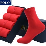 POLO纯棉袜子男本命年防臭吸汗红色中筒袜四季款低帮男士结婚棉袜