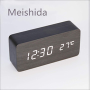 韩版创意简约LED声控木头钟 LED木制时钟 声控静音木头闹钟1299