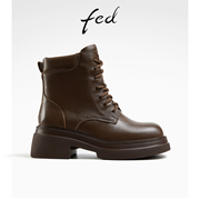 fed真皮短靴，冬季靴子厚底，马丁靴粗跟机车靴女款r1004-zfa912