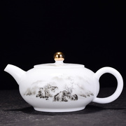 德化白瓷茶壶羊脂玉小泡茶壶，玉泥珐琅彩陶瓷家用功夫茶具家用水壶