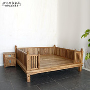 东南亚风格实木护栏，床新中式榆木家具bd052-2榆木围栏1.5米双人床