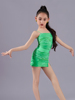 女童夏季高级感拉丁舞练功服，儿童多巴胺绿色，吊带分体套装表演出服