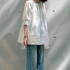 法式白色圆领中袖衬衫，上衣女2024初春设计感小众简约韩版衬衣