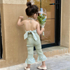女童洋气蝴蝶结套装2023夏季女宝宝吊带背心喇叭裤两件套洋气