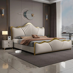 光明家具卧室轻奢真皮，床双人床1.8米主卧大床现代简约高端大