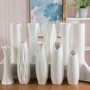 30cm陶瓷花瓶 白色花瓶家居桌面简约现代装水花器 经典北欧风格
