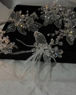 法式新娘头饰超仙森系水晶花朵发簪边夹婚纱，礼服配饰影楼写真拍照