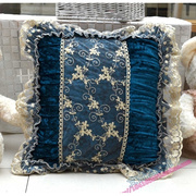 蓝色高档金丝绒抱枕套靠垫皮蕾丝沙发靠枕套蕾丝边抱枕皮可