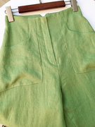 2023日系亚麻绿色宽松镰裤女年薄款小众高端设计显瘦阔腿长裤子