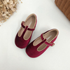 新年红色单鞋2023女童，春季韩版金丝绒公主皮鞋，儿童软底奶奶鞋