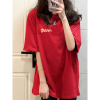 韩版vintage大红色短袖t恤2024夏季数字印花宽松小众半袖上衣