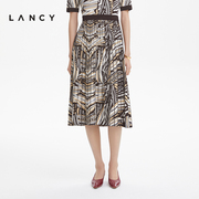 LANCY/朗姿2022秋季半身裙竖纹高级感通勤印花裙子通勤女装