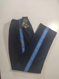 可中小学生男女校裤直筒裤1寸湖蓝，宽边上1厘米灰反光条松紧腰