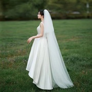 双层四层新娘拖地长头纱3米1.5米长，白色超长拖尾主婚纱配饰带发梳