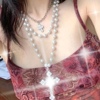 欧美复古小众设计 珍珠水钻锁骨链女ins潮嘻哈酷十字架情侣式项链